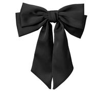 DECHOUS Lazo Grande Cabello de Satén Clip Metálico Negro, Accesorio Elegante para Mujer que No Daña el Cabello y Es Adecuado para Varios Peinados