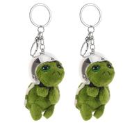 DECHOUS Llaveros de Tortuga de Peluche 2 Piezas, Colgantes Suaves de Felpa con Diseño de Tortuga Marina, Decoración para Llavero de Coche, Mochila y Bolso, Color Plata con Casco,