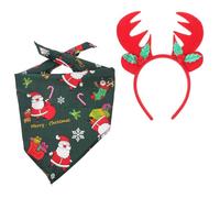 DECHOUS Pañuelo para Perro de Algodón 2 Piezas con Diadema de Reno Roja Accesorios de Cosplay Navideños Bandana para Perro y Bufanda de Cuello para Disfraces Festivos