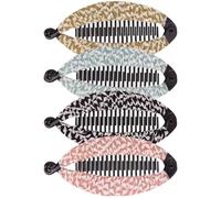 DECHOUS Pinzas de Plátano Cabello 4 Piezas, Tamaño Mediano, Diseño Geométrico en Tela, Clip Banana Liviano y Seguro para Cabello Fino y Grueso, Accesorio Diario para Peinados Femeninos