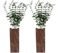 DECHOUS Ramas Artificiales de Eucalipto para Decoración de Pared en Color Café con Jarrón de Madera, 2 Piezas Duraderas sin Necesidad de Riego para Festival y Hogar