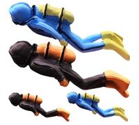 DECHOUS Set de 4 Figuras de Buceadores en Resina Decoración para Peceras y Acuarios Modelo Miniatura en Colores Azul y Marrón Accesorios para Paisaje Submarino y Juegos Infantiles