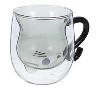 DECHOUS Taza de Gato Capacidad 250-300ml de Vidrio Doble Pared y Asa Cómoda Diseño Adorable para Día Madre y Navidad