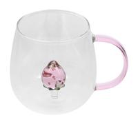 DECHOUS Taza de Vidrio Transparente con Forma de Fresa, Capacidad 400ml, Bordes Suaves y Diseño Delicado Adecuado para Café en Casa