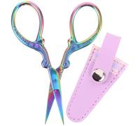 DECHOUS Tijeras de Costura Multifuncionales con Funda de Piel Morada y Diseño a Cuadros, Tijeras para Manualidades y Álbumes de Recortes, Ligeras y Compactas para Uso en Hogar, Oficina