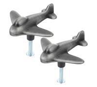 DECHOUS Tiradores para Armario Infantiles 2 Unidades de Aleación de Zinc Negro Cepillado con Diseño Avión Ergonómico, Pomos de Cajón Modernos para Cómodas y Muebles de Habitación Infantil