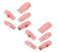 DECHOUS Uñas Postizas Reutilizables Tamaño M Gemas de Imitación 3d de Cereza y Flores, Cobertura Total, Juego de Uñas Adhesivas para Manicura Femenina y Decoración Elegante