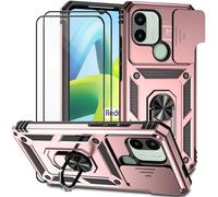 Dechyi Funda para Xiaomi Redmi A1+/Redmi A1 Carcasa Cubierta de Cámara Deslizante Vidrio Templado con Soporte de Anillo-Rosado