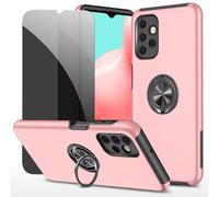 Dechyi Privacidad Funda para Samsung Galaxy A32 5G Carcasa con Anti Espía Vidrio Templado de Privacidad con Soporte de Anillo- Rosado