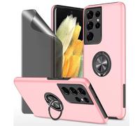 Dechyi Privacidad Funda para Samsung Galaxy S21 Ultra 5G Carcasa con Anti Espía Protector Pantalla con Soporte de Anillo- Rosado
