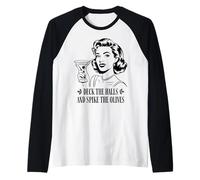 Deck The Halls and Spike The Olives Retro Christmas Graphic Camiseta Manga Raglan