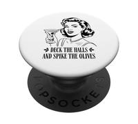 Deck The Halls and Spike The Olives Retro Christmas Graphic PopSockets PopGrip Adhesivo