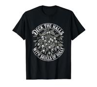 Deck The Halls with Skulls of Holly Black Metal Christmas Camiseta gráfica económica, Hombre, Negro, L