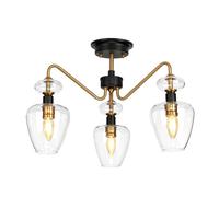 Deckenleuchte Cristal Metal Negro Latón 3x E14 Lámpara de Techo Salón Maiya