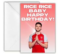 Declan - Tarjeta de cumpleaños de arroz con texto en inglés "Rice Rice Baby" - Gunners - Tarjeta de cumpleaños de fútbol - Regalo para hijo - Regalo para él - Regalo para fanáticos del fútbol