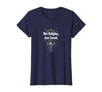 Declaración de fe Religiosa No Religiosa, Solo salvada Camiseta, Mujer, Azul Marino, 3XL