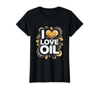 Declaración de pasión para entusiastas del Aceite I Love Oil Camiseta gráfica económica, Mujer, Negro, L