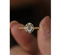 Declaración de piedras preciosas ovales anillo de halo para mujeres anillo de piedra luna de luna anillo de fase de luna cúbica banda de compromiso de boda dedo minimalista abierta anillo ajustable