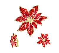 Declaración Grande Flor Fiesta Fiesta Esmalte Rojo Blanco Poinsettia Broche Clip En Pendientes Navidad Bufanda Pin Conjunto De Joyería Para Las Mujeres Chapado En Oro