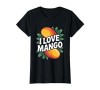 Declaración I Love Mango Bold Tropical Fruit Camiseta gráfica económica, Mujer, Negro, XS