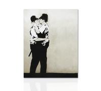Declea Cuadro Beso de policías Banksy Street Art Banksy Kissing Coppers - Lienzo Arte Contemporáneo con marco de madera hecho a mano, listo para colgar