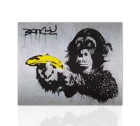 Declea Cuadro moderno con diseño de Monkey with Banksy Banksy listo para colgar, arte contemporáneo, marco de madera hecho a mano