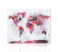 Declea Home Decor Mapa del mundo moderno con diseño floral - Cuadro sobre lienzo moderno listo para colgar con marco de madera hecho a mano