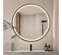 Decmiroor 100x100cm Specchio da Bagno a Parete con Marco de Metal, Redondo Specchi Decorativi con Luz LED, 3 Colori Dimmerabile, Antiappannamento(Black,24in/60cm)