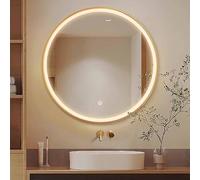 Decmiroor 100x100cm Specchio da Bagno a Parete con Marco de Metal, Redondo Specchi Decorativi con Luz LED, 3 Colori Dimmerabile, Antiappannamento(Gold,40in/100cm)