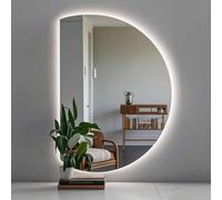 Decmiroor Antivaho Espejo de Baño Semicircular Espejo Iluminado LED 3 Temperaturas de Color Ajustable Media Luna Espejo de Longitud Completa Decorativo de Pared(Left Cut,39in)