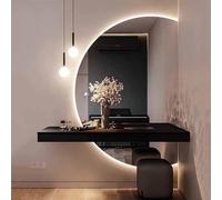 Decmiroor Antivaho Espejo de Baño Semicircular Espejo Iluminado LED 3 Temperaturas de Color Ajustable Media Luna Espejo de Longitud Completa Decorativo de Pared(Right Cut,39in)