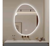 Decmiroor Asimétrico LED Espejo Tocador de Baño, Espejo de Pared Iluminado Forma de Gota Irregular, Regulable 3 Colores Espejo Decorativo con Botón Táctil(90 * 70cm(35.4 * 27.6in))