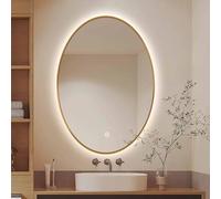 Decmiroor Espejo de Baño Iluminado LED, Dorado Espejo Baño con Luz, Regulable 3 Colores Retroiluminado, Antivaho, Ovalado Espejo Tocador Colgante, Marco de Metal(Gold,30"x40")