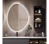 Decmiroor Espejo de Pared con Forma de Lágrima Irregular, Espejo Baño Iluminado LED Asimétrico, Espejo Cosmético Moderno sin Marco, Regulable en Tres Colores, Antivaho(27.6" Wx35.4 L)