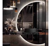 Decmiroor Espejo de Pared con Luz LED, 130cm Grande Semicircular Espejo Baño Iluminado, Antivaho Regulable con Botón Táctil, sin Marco Espejo de Cuerpo Entero(Left Half,130x90cm)