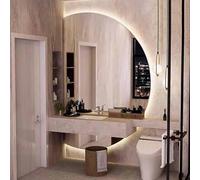 Decmiroor Espejo de Pared con Luz LED, 130cm Grande Semicircular Espejo Baño Iluminado, Antivaho Regulable con Botón Táctil, sin Marco Espejo de Cuerpo Entero(Right Half,130x90cm)