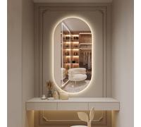 Decmiroor Espejo Maquillaje Iluminado de Pared, 120/130cm Espejo Ovalado de Baño con Luz LED Regulable, 3 Colores Retroiluminado, Antivaho, para Vestidor, Dormitorio(24x36inch)