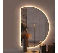 Decmiroor Moda Espejo Maquillaje Baño con Iluminación LED, Antivaho, Regulable 3000 K/4000 K/6000 K, 120/130cm Media Luna Espejo Decorativo de Pared, 3 Colores Luce(Right,35in)