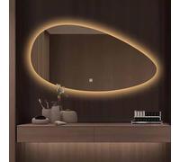 Decmiroor Ovalado Irregular Espejo de Baño LED, Iluminado Espejo de Vanidad con Luz 3 Colores, Regulable Espejo de Pared Asimétrico, Sensor Táctil(60cmx120cm)