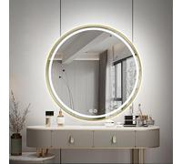 Decmiroor Redondo Espejo Retroiluminado de Pared, Inteligente Espejo de Baño con Luz LED Regulable, Antivaho, Dorado Marco de Metal, Diámetro 50-100cm(Frontlit,60cm)