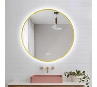 Decmiroor Redondo Espejo Retroiluminado de Pared, Inteligente Espejo de Baño con Luz LED Regulable, Antivaho, Dorado Marco de Metal, Diámetro 50-100cm(Backlit,80cm)