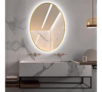 Decmiroor Specchio da Bagno con Illuminazione a LED, Oro Specchio da Parete Ovale 70/80/90/100cm, Specchio Anti-Nebbia, 3 Colori Dimmerabile, Telaio in Metallo(Gold,28 * 36inch)