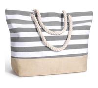 Decmoko Bolsa de Playa para Mujer, Totalizador de Lona de Verano Grande con Cremallera y Asa de Cuerda, Bolso Tote Beach Bag para Playa Viajes Gimnasio Compras, Gris