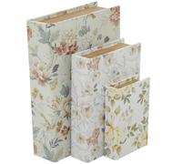 Deco 79 Canvas Decorative Box Faux Storage Book Book Shaped Boxes with Pink and Blue Floral Patterns Set of 3 Decorative Keepsake Boxes 12""