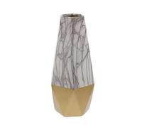 Deco 79 Contemporary Stoneware Vase Jarrón, Gres, White/Gray/Gold, 14" x 6"