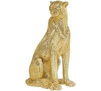 Deco 79 Escultura de Resina de Leopardo Sentado con Textura de faceta de Diamante, 9 x 13 x 21 Pulgadas, Color Dorado