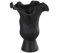 Deco 79 Jarrón de cerámica Abstracto Inspirado en Flores con Borde Plegado Ondulado y Ranuras lineales, 8 x 7 x 11 Pulgadas, Color Negro