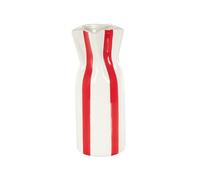 Deco 79 Jarrón Decorativo de cerámica Redondo con Rayas Verticales Rojas, jarrón de Flores para decoración del hogar, 5 x 5 x 12 Pulgadas, Color Blanco
