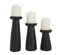 Deco 79 Mango Wood Decorative Candle Holder Pillar Candle Stand, Set of 3 Candlestick Holder 10", 6", 8" H, Black