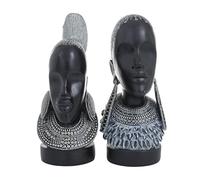 Deco 79 Polystone Woman Decorative Sculpture African Home Decor Statues, Set of 2 Accent Figurines 5" W, 11" H, Black